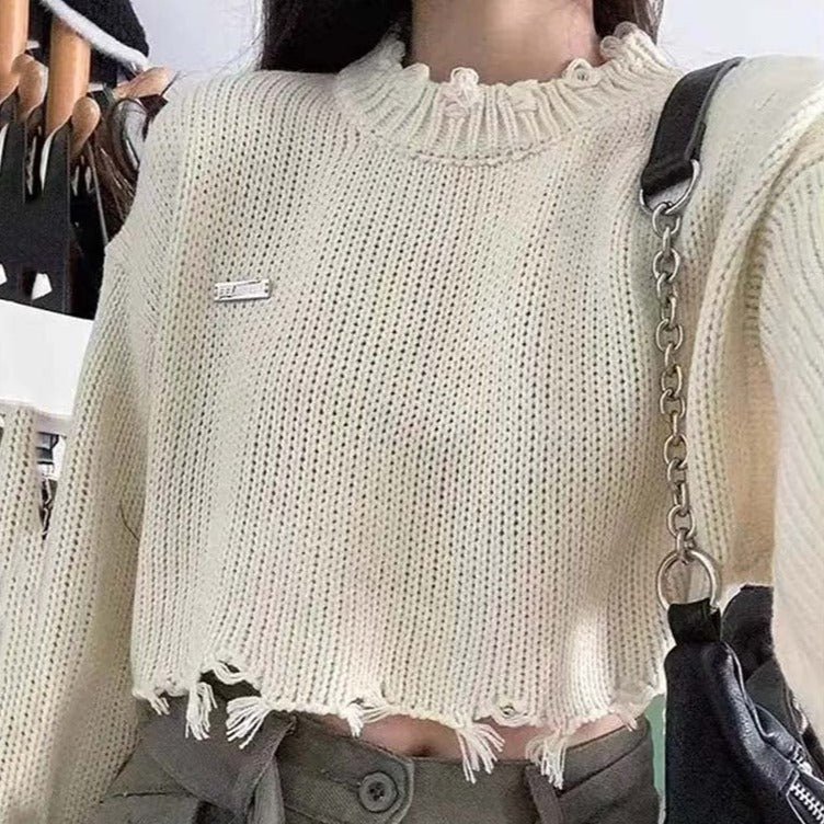 Ripped hot sale cropped sweater