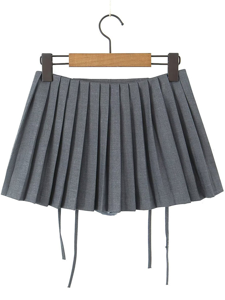 Zipped Strings Pleated Mini Skirts