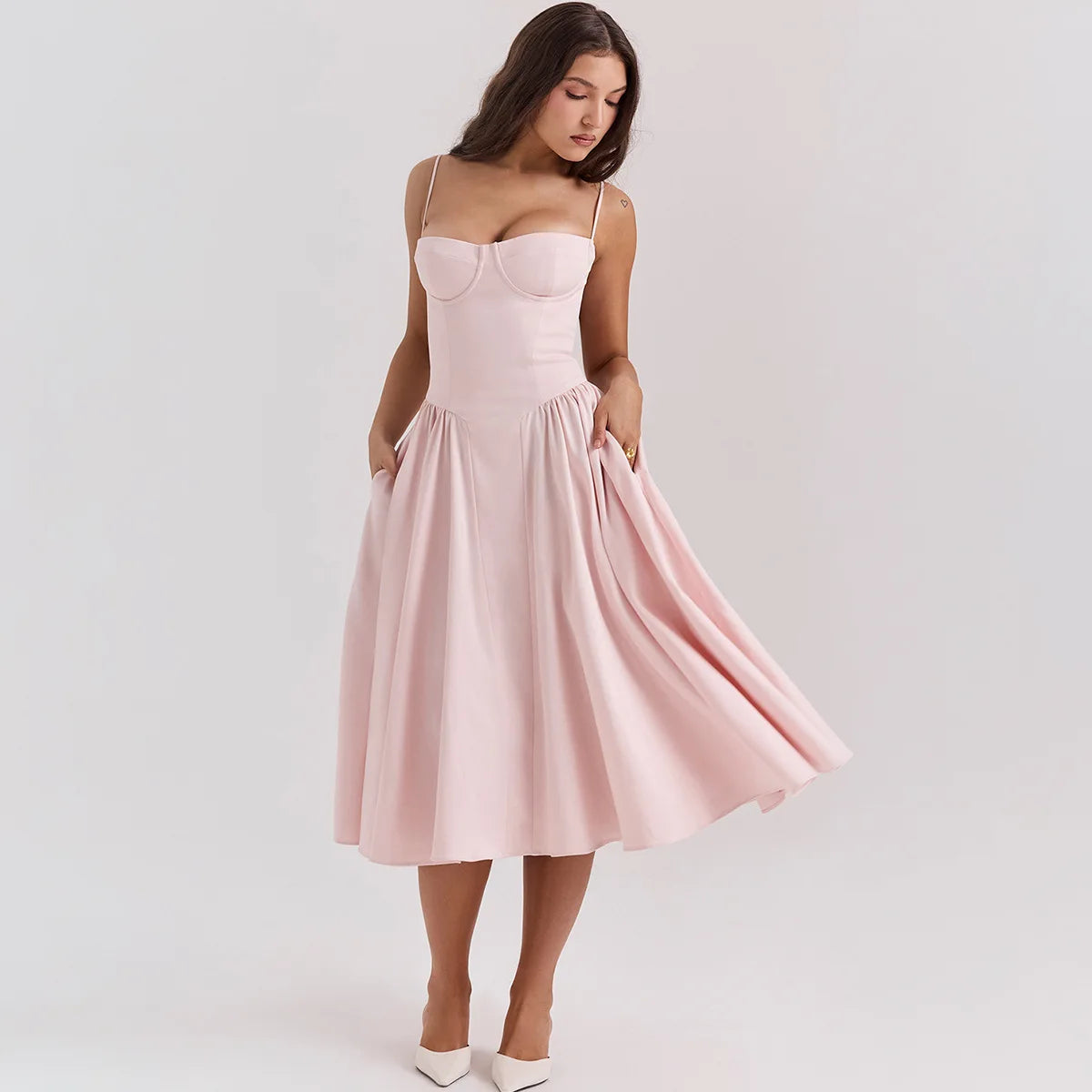 French Pink Corset Midi Dress