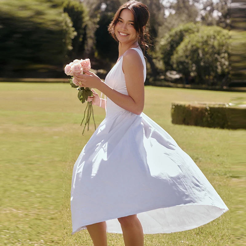 White V-neck Elegant Corset Dress