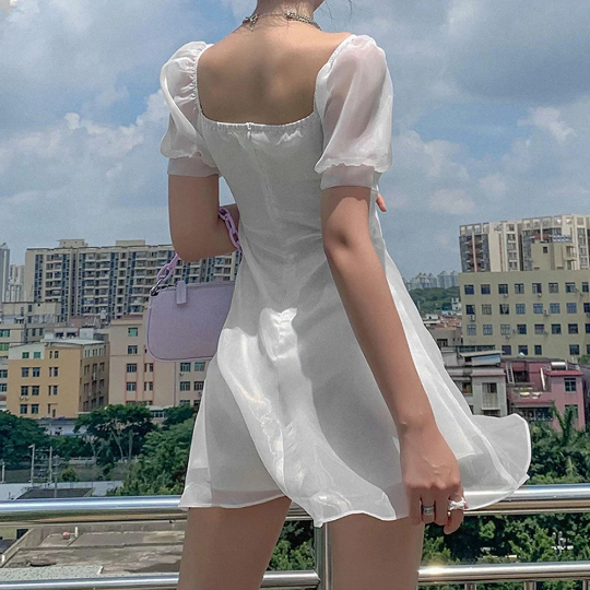 Sundress Fairy White Tulle Puff Short Sleeve Mini Dress