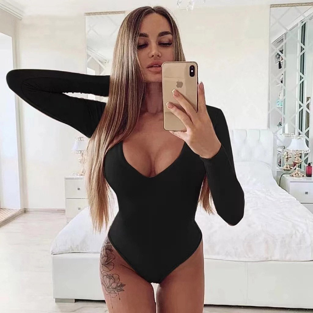 V-neck Long Sleeves Bodysuit