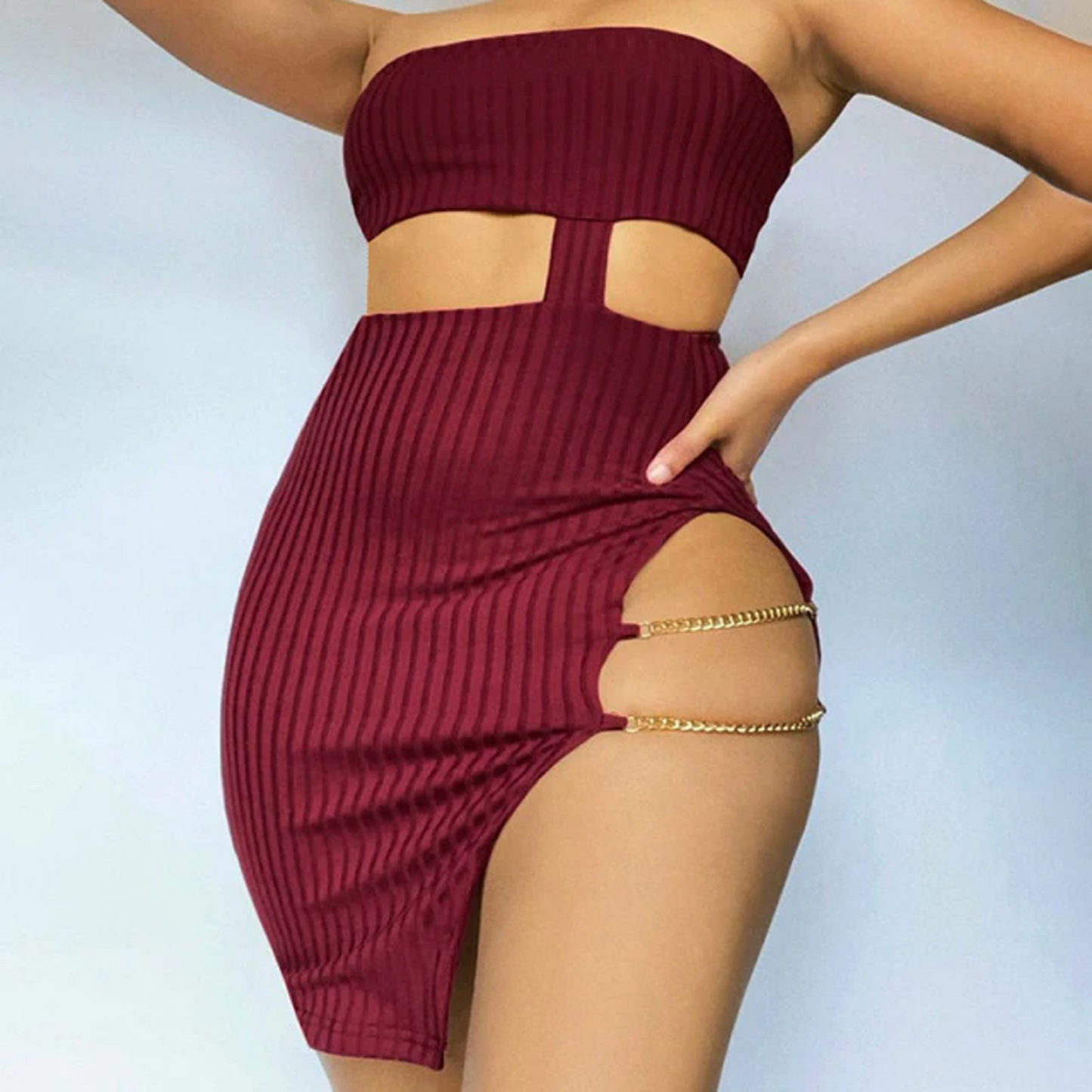 Stylish Tube Top Hollow Out Mini Dress