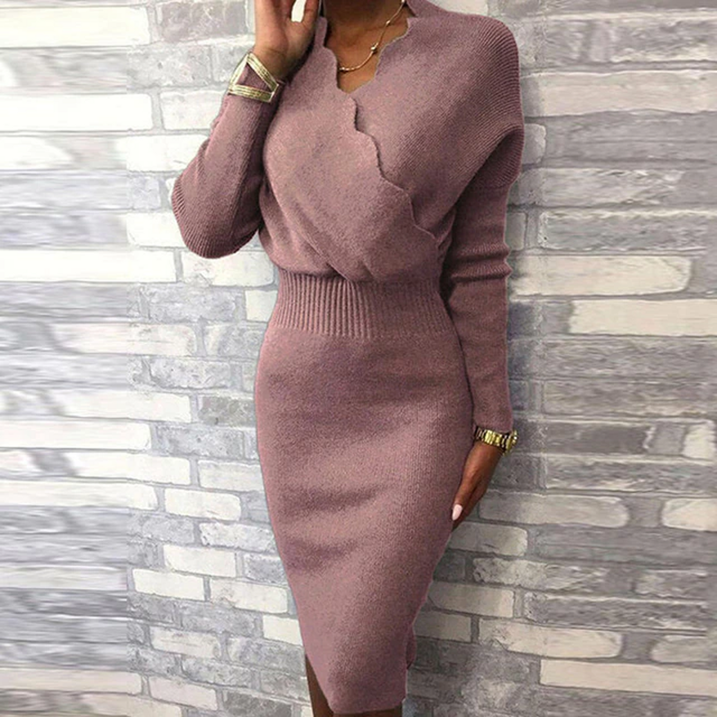 Elegant Office Lady Bodycon Knitted Dress