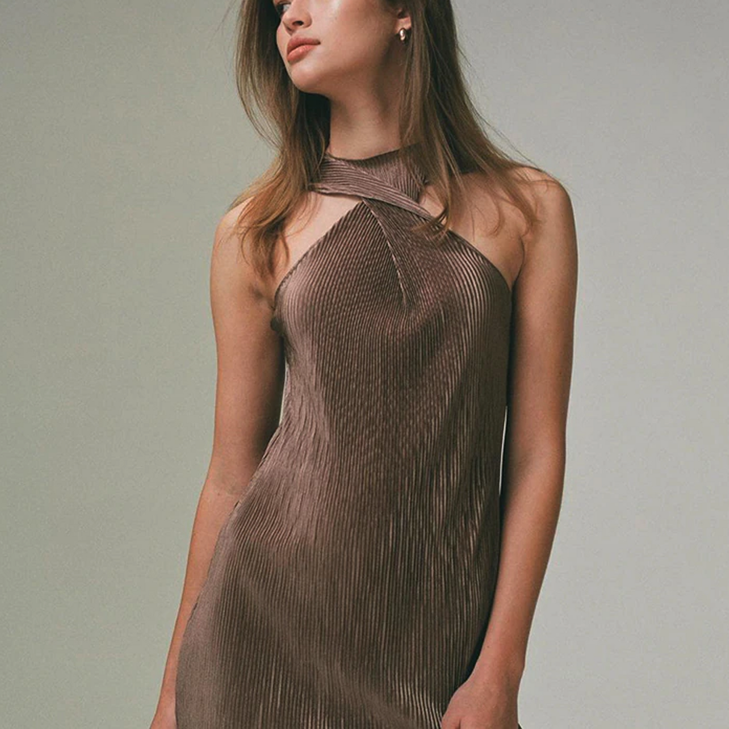 Solid Cross Halter Strap Knitting Loose Mini Dress