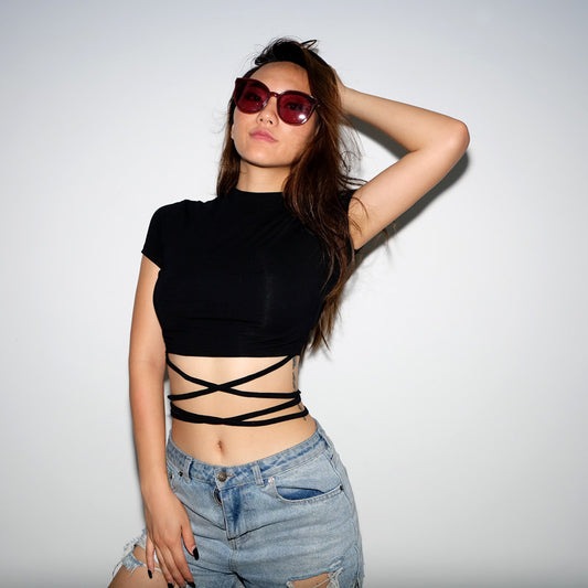 Black Sexy Bandage Crop Tops