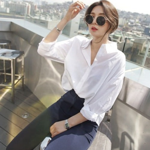 Oversized Casual White Shirt Top