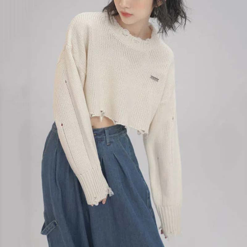 Apricot Ripped Cropped Sweater