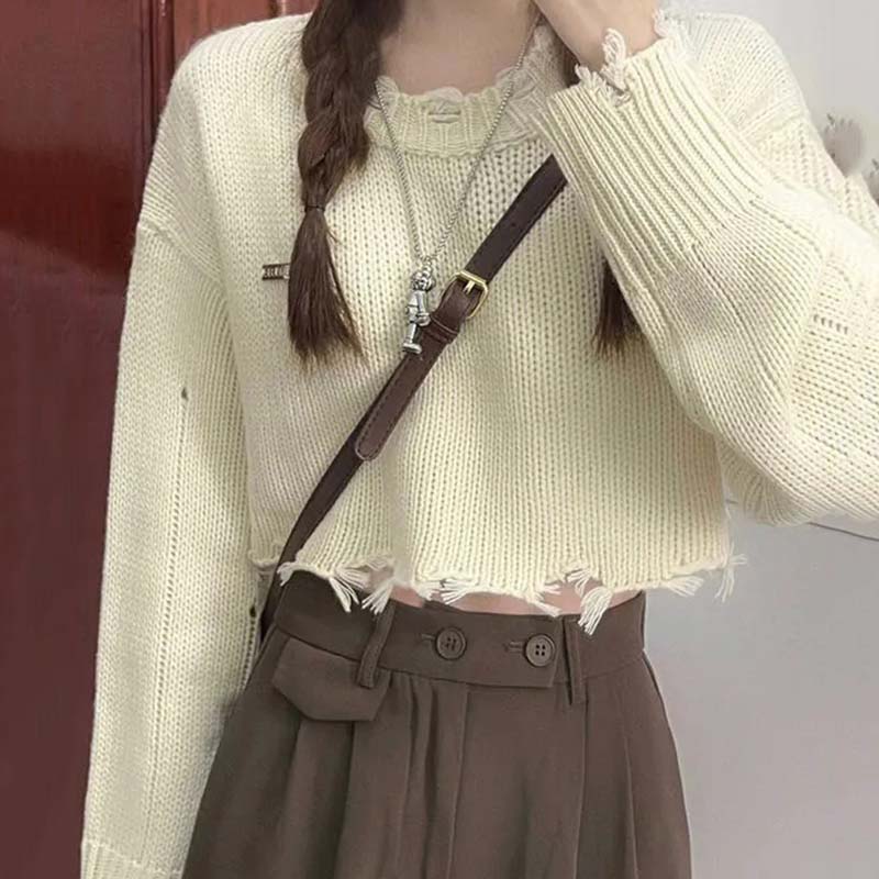 Apricot Ripped Cropped Sweater