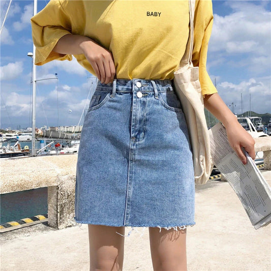 Casual High Waist Style Pockets Denim Skirt