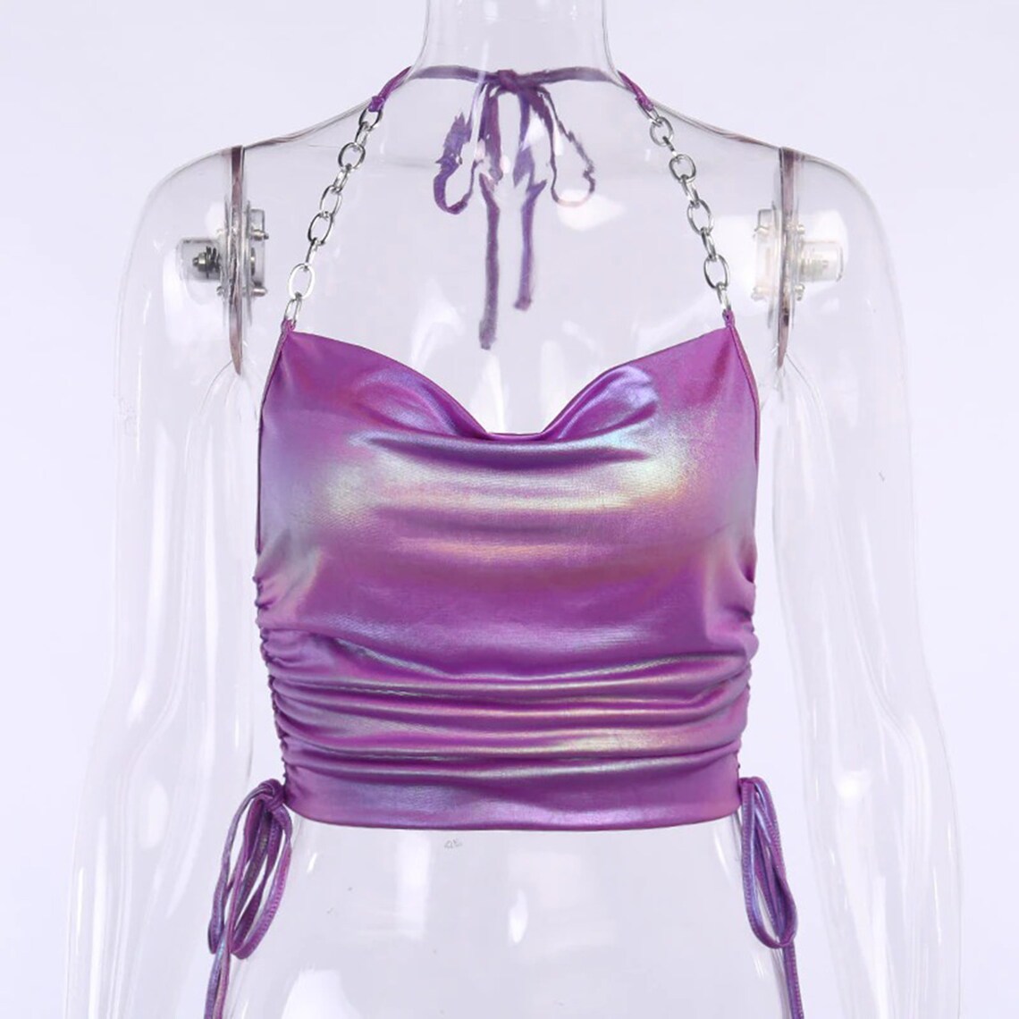 Bright Purple Drawstring Sides Chain Straps Top