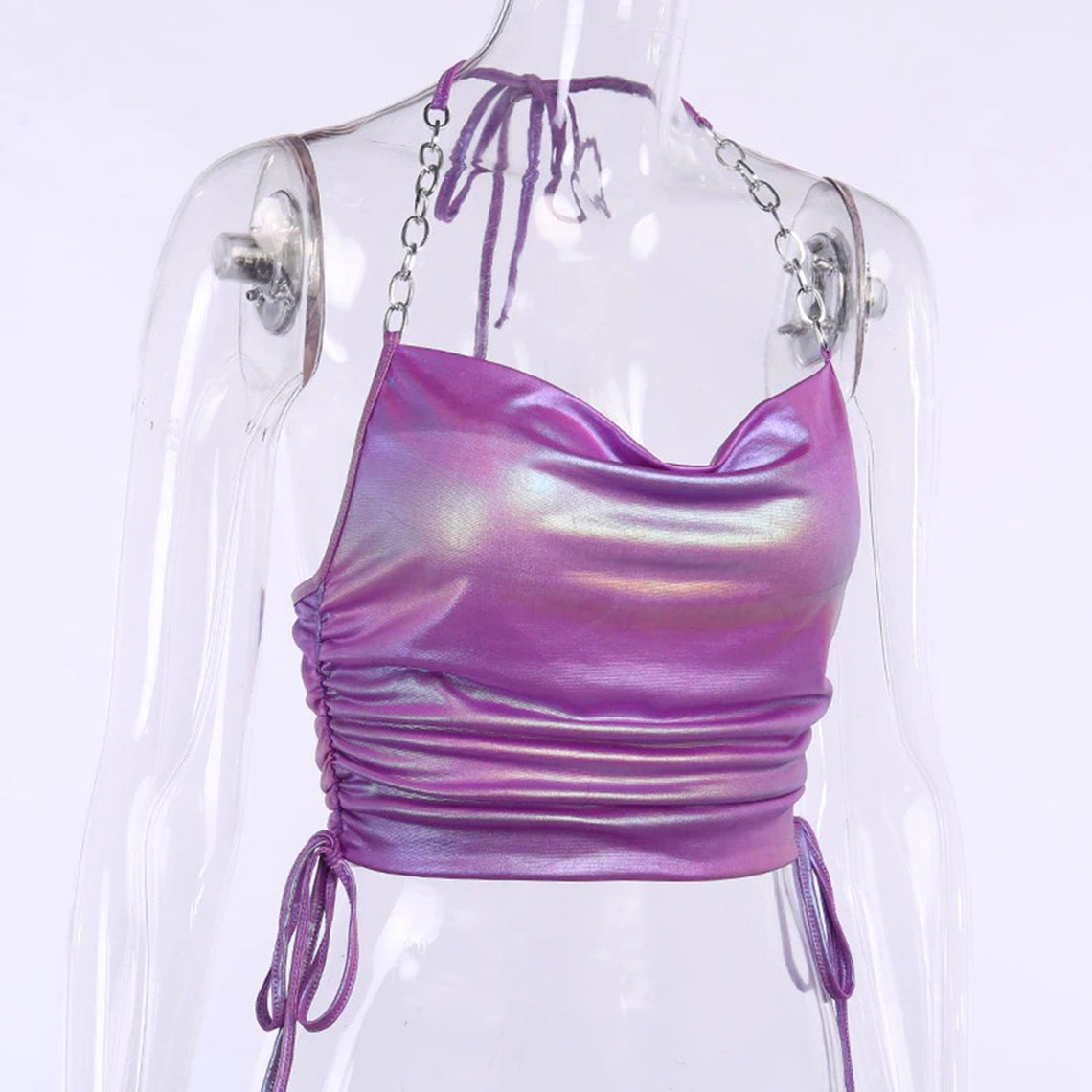 Bright Purple Drawstring Sides Chain Straps Top