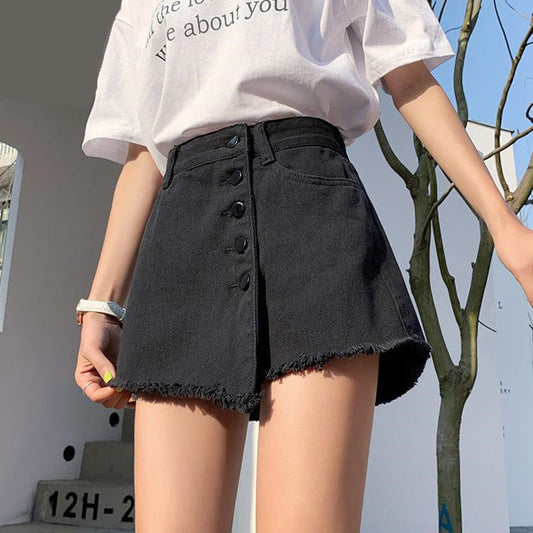 Korean Irregular Cut Tassel Vintage Denim Shorts