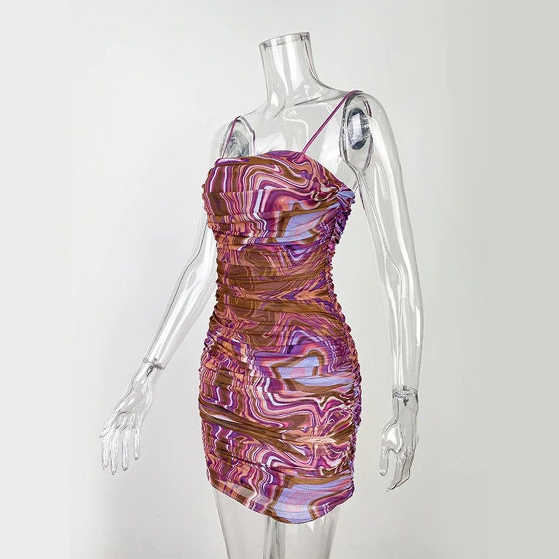 Abstract Print Spaghetti Strap Party Dress