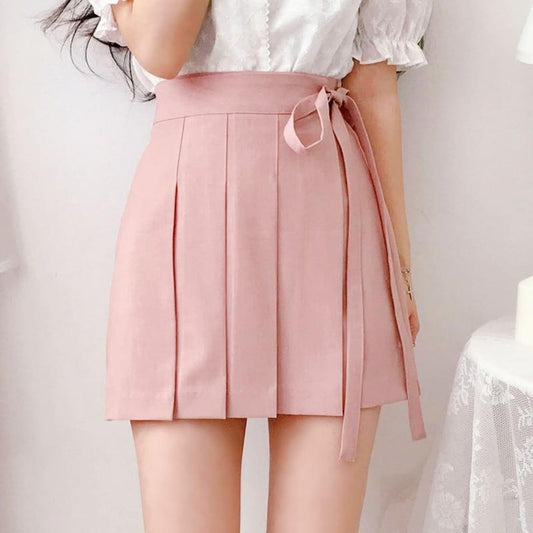 Korean Lace Up Pleated Style Mini Chic Skirts