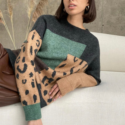 Leopard Patchwork Cashmere Retro Sweatshirt(One Size)